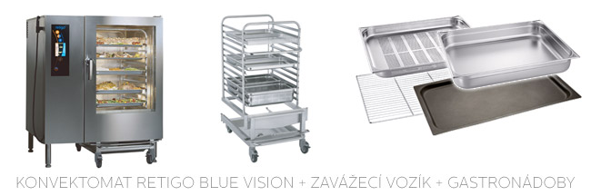konvektomat retigo blue vision + zavážecí vozík + gastronádoby
