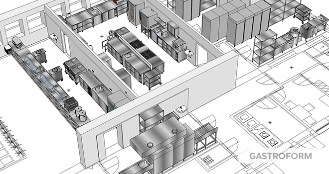 gastro projekt kuchyně 3d